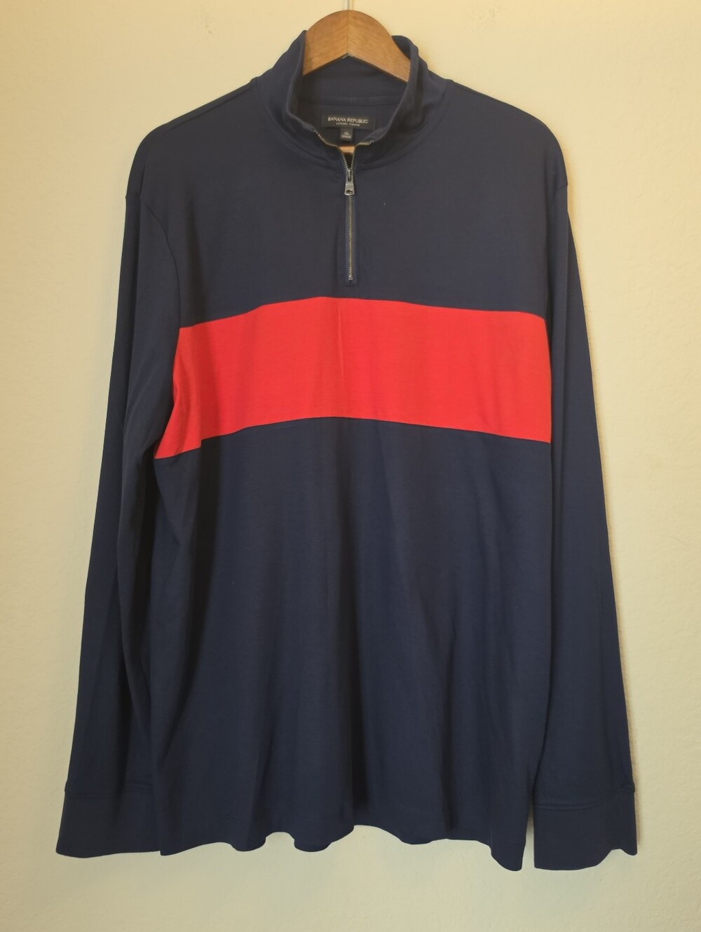 Banana Republic Luxury Touch 1/4 Zip‎ Mens XL Navy Blue Red Colorblock Nautical